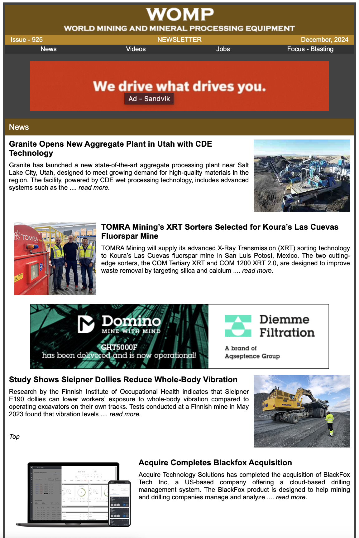 Newsletter Cover - Current World Mining Equipment Edition