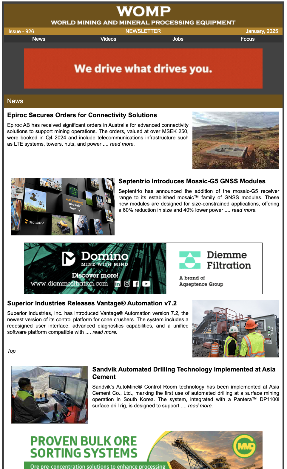 Newsletter Cover - Current World Mining Equipment Edition