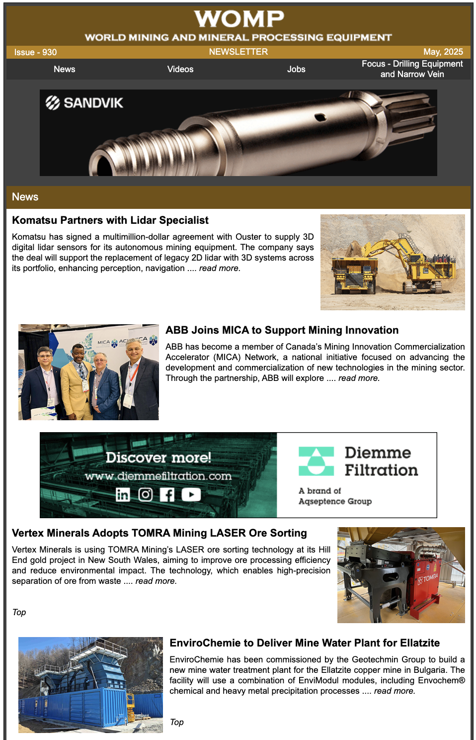 Newsletter Cover - Current World Mining Equipment Edition