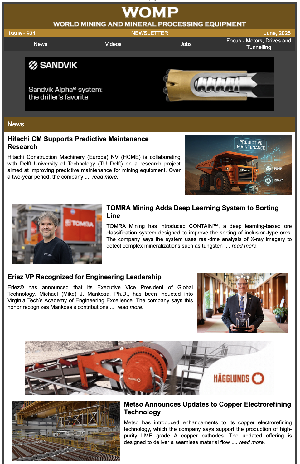 Newsletter Cover - Current World Mining Equipment Edition