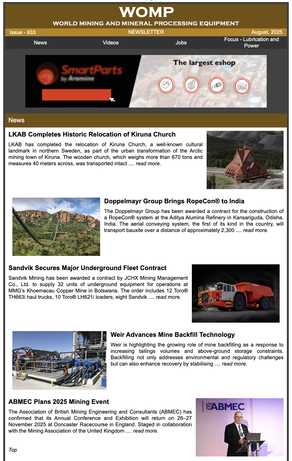 Newsletter Cover - Current World Mining Equipment Edition
