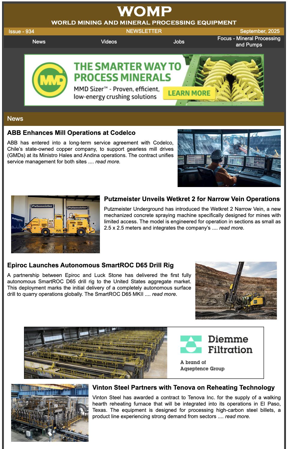 Newsletter Cover - Current World Mining Equipment Edition