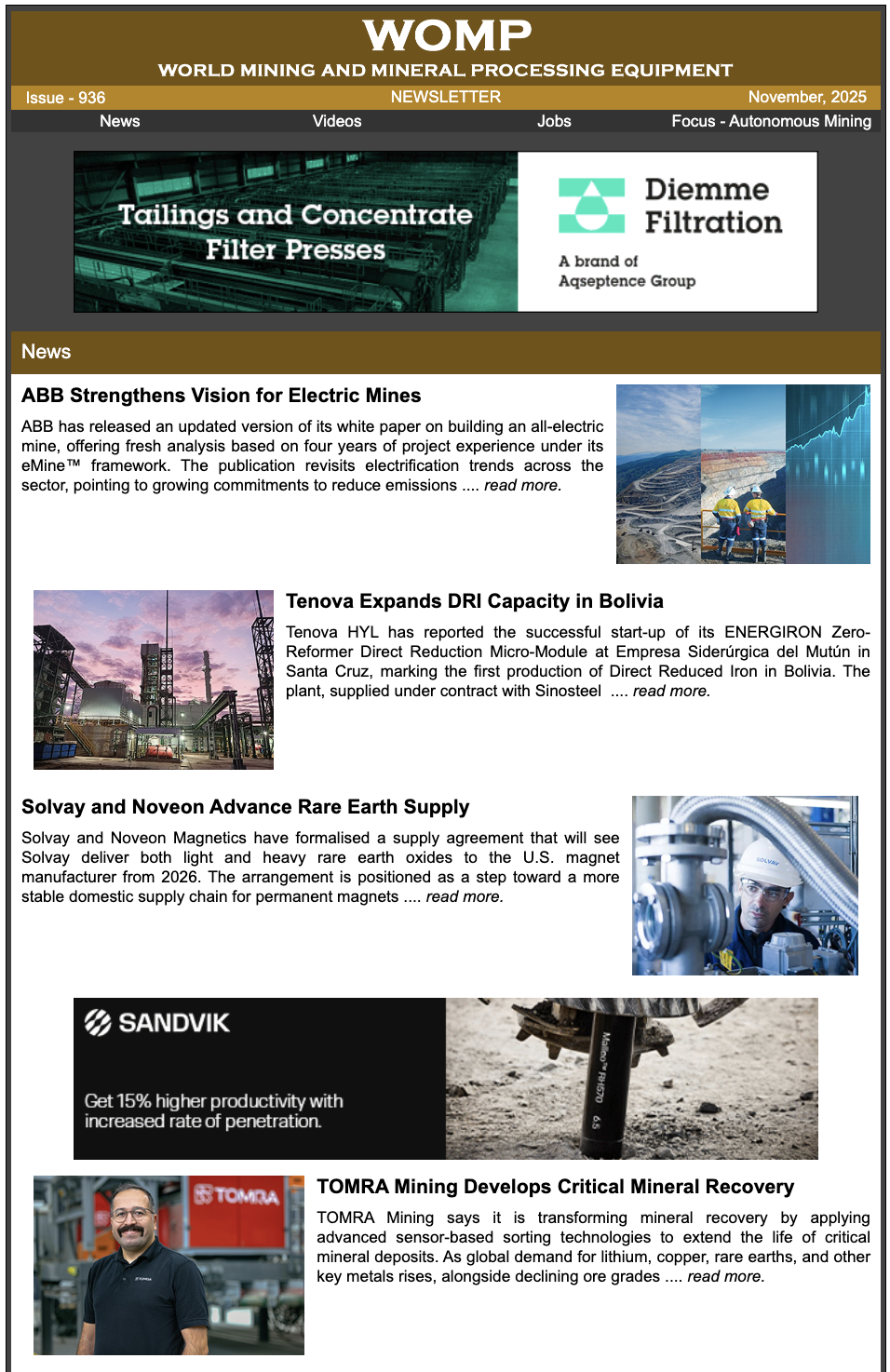 Newsletter Cover - Current World Mining Equipment Edition